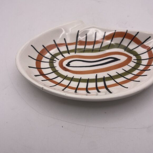 Pair MCM Ceramic Atomic Boomerang Ashtrays Trinket Trays Hand Painted Numbered - Picture 9 of 10